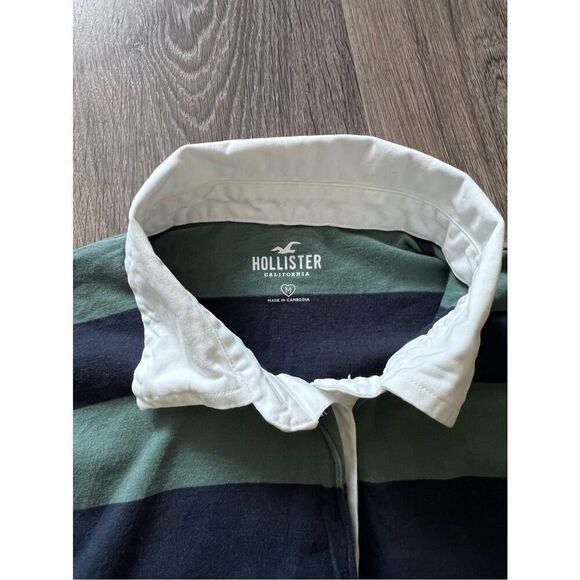 Hollister greens and navy striped polo shirt cropped fit Women’s Medium - Picture 3 of 7